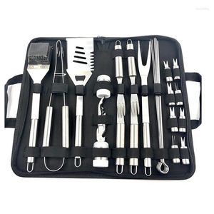 Tools 29PCS Stainless Steel Grill Tool Set Grilling Accessories Aluminum Case For Outdoor Camping Silver