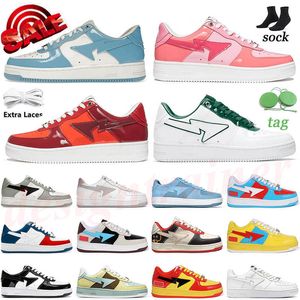 Hotting vendendo bapestaes bapedd designer sapatos casuais plataforma tênis sk8 sta couro envernizado verde tubarão preto branco placa-forma homens mulheres treinadores jogging