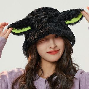 Berets Lovely Cartoon Sheep Ear Faux Fur Cap Winter Warm Bucket Plush Hats For Women Soft Thicked Outdoor Causal Fisherman