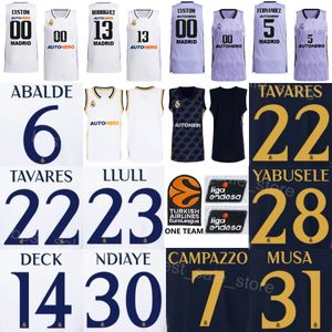 Drukuj koszulka do koszykówki Baloncesto Liga a koszula 22 Walter Tavares 6 Alberto Abalde 31 Dzanan Musa 23 Sergio Llull 28 Guerschon Yabusele 14 Gabriel Deck Navy White