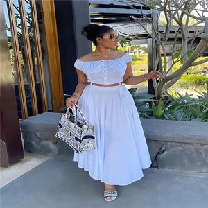 Work Dresses Young Ladies' Summer Clothes Sell Short Sleeves And Off-the-shoulder Fashion Temperament Waist Sweet Long Skirt Suit.