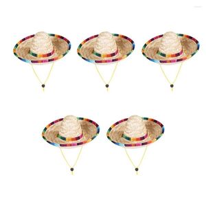 Abbigliamento per cani 5 pezzi cappelli di paglia messicani berretti naturali cappello da sole decorazione per animali domestici