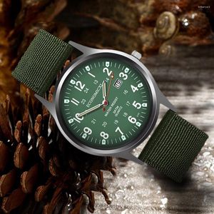 Armbandsur mode lysande grönt klocka män nylon rand auto date kvarts sport reloj hombre relogio masculino 2023