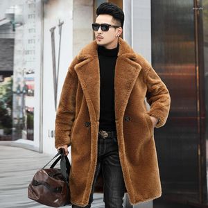 Erkek trençkotları marka şık kürk kalınlaştırıcı sıcak ceket erkekler bir düğme blazer yaka ceket gündelik açık dış giyim palto