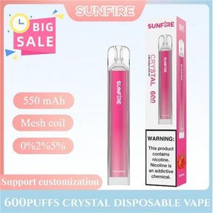 Authentic Sunfire 600 Puffs Disposable Vape Crystal Bar 2ml Prefilled 550mAh 0% 2% 3% 5% Cigarette Device Leakproof Vapor with RGB Light puff 600 700 elbar tornado vapes