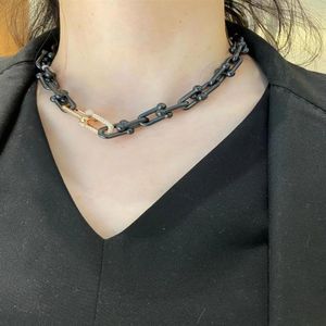 Rose 18k Gold Black Diamond Tennis Inledande halsband för kvinnor Trendiga kedjelänkkedjor breda diamanter Par Fashion Designer Wedd163U