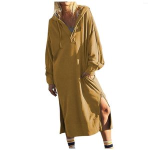 Casual Dresses Women's Long Sleeve Hoodie Sweatshirts Side Slip dragkedja klänning med fickan elegant för festvestidos