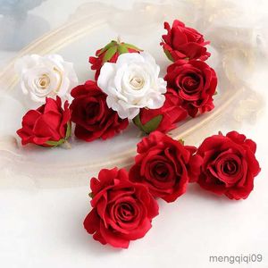 Juldekorationer 5/10st Silk Rose Artificial Flower Head Home Wedding Wall Decoration Christmas Diy Wreath Candy Box Cake Decor