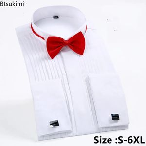 Men's Dress Shirts 2023 Wedding Party Club with Bowtie Slim Fit Solid Wing Tip Collar Tuxedo Shirt Long Sleeve Male Tops 230927