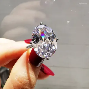 Кольца кластера Весна Qiaoer искрящееся серебро 925 пробы 13 18 мм овальной огранки с высокоуглеродистым бриллиантом и драгоценным камнем обручальное кольцо для женщин