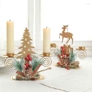 Kerzenhalter Navidad Noel Weihnachtsdekoration Jahreshalter Metall Weihnachtsbaum Rentier Stern Kerzenständer Ornament Home Tischdekoration