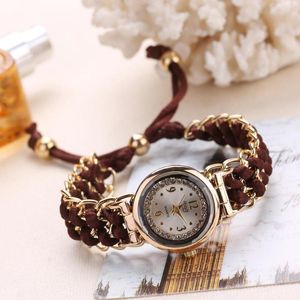 Wristwatches Top Fashion Women Bracelet Watch Gold Quartz Wristwatch Dress Leather Wrist Clock Causal Girl Watches