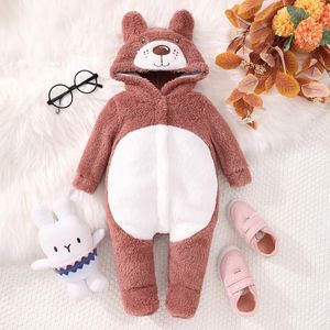 Rompers Winter Warm Baby Girls Boys Clothes Kids Footies Lång ärm Huva Animal Romper Jumpsuit Cosplay Costume For Born Spädbarn 230927