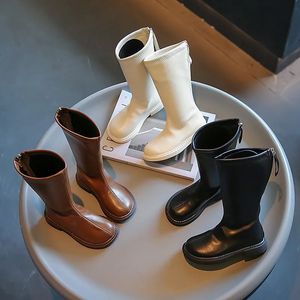 Boots Children Leather Boots for Girls Simple Classic Fashion Kids Knee-high Boots Cotton Back Zipper Long Motorcycle Winter 230927