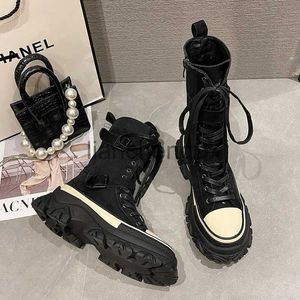 Boots Spring and Autumn New European Goods Thick-soled short Boots Female Trendy Handsome Stitching Canvas Casual Tooling Boots x0928