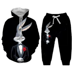 Новые мужские и женские Bugs Bunny, забавные модные спортивные костюмы с 3D принтом, толстовка и брюки в стиле хип-хоп с круглым вырезом, комплект из 2 предметов, толстовки TZ11222i