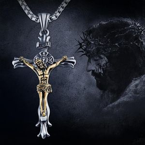 Kedjor Crucifix Jesus Piece Cross Pendant Halsband för män Kvinnor Rostfritt stål Katolsk punk Hip Hop Biker Jewelry248s