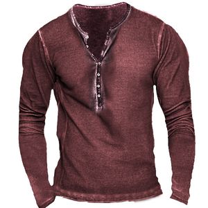 DIY Clothing Customized Tees & Polos red 3D Pattern Fashion Men's Loose Sleeve 7 Button Retro Print Top T-shirt