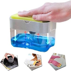 Liquid Soap Dispenser Plastic 2-in-1 Sponge Box With Double Layer Kitchen Scrubber Holder Case WJ608