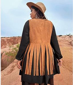 Women's Vests Womens Faux Suede Hollow Out Rivets Fringe Long Tassel Vest Top