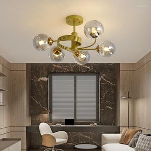 Tavan Işıkları Nordic Lamba Metal Altın Ev Yatak Odası Dekor Işık Led Cam Top Oturma Odası için Modern Aydınlatma Armatür Süspansiyon