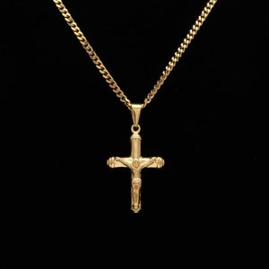 Jesus Cross Halsband Guldpläterad rostfritt stål Pendant Fashion Religious Faith Halsband Mens Hip Hop Jewelry271i