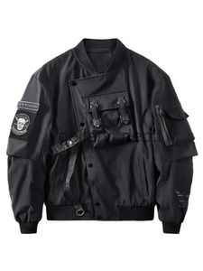 Kurtki męskie God of Death Bomber Jacket Pocket Techwear Men Punk Hip Hop Taktycal Streetwear Black Varsity Jackets Owwrotne MA1 PLATS J230928