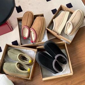 Tasman Chinelos Tazz Mostarda Designer Semente Chesut Pele Slides Pele De Carneiro Clássico Ultra Mini Plataforma Bota Inverno Mulheres Homens Slip-on Sapatos