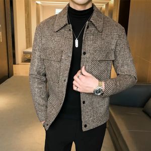 Misturas de lã masculina jaquetas xadrez homens trench coat jaqueta outwear casual fino ajuste mais grosso inverno de alta qualidade steetwear blusão 230928