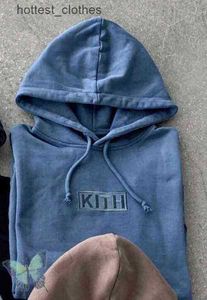 最高品質のKiths Boxパーカースウェットシャツ刺繍Kith Boxフード付きスウェットシャツの品質タグ2 J39Q