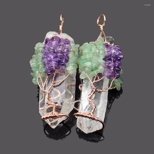 Anhänger-Halsketten Wire Wrap Flower Tree Healing Reiki Stone Amethysts Aventurin Beaded Big Size Raw Mineral Natural Clear Quartz Pendants