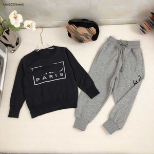 autumn Knitted suit for boy fashion kids Tracksuits Size 100-160 CM 2pcs Logo letter jacquard round neck sweater and sports pants Sep25