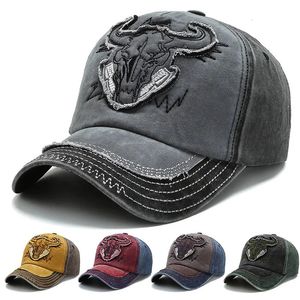 Top Caps Hip Hop Vintage Yıkanmış Denim Beyzbol Kapağı Casquette Homme Bull Head Nakış Y2K Baba Şapkaları Kadın Erkekler 230927