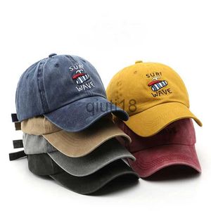Ball Caps New Women's Cap European and American Fashion Washed Cotton Baseball Cap SURF WAVE Street Sunscreen Hat for Young Men and Women x0928