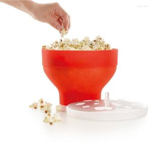 Bowls Creative Silicone Popcorn Bowl Foldable Home DIY Microwaveable Maker With Lid Baking Bucket