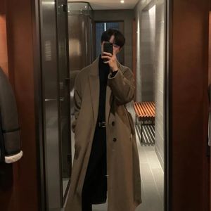 Men's Wool Blends Winter Thick Woolen Coat Men Warm Fashion 3 Colors Oversized Long Korean Loose Trench Mens Overcoat M2XL 230927