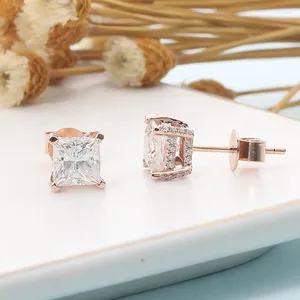 Orecchini a bottone CxsJeremy Solid 14K 585 Rose Gold 1.6CTW 5 5mm Princess Cut Moissanites per le donne Push Back Orecchino