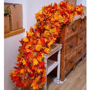 Faux Floral Greenery PARTY JOY Lengthen Artificial Garland Red Autumn Maple Leaf Vine For Christmas Halloween Thanksgiving Party Fireplace Fall Decor 230928