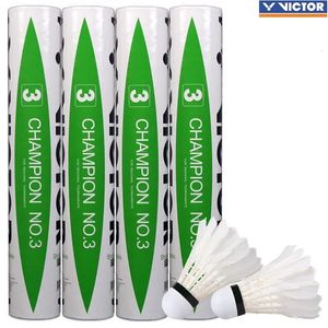 Balls Orijinal Victor Şampiyonu No3 Badminton Shuttlecock Duck Feather Profesyonel Uçan Denge Dayanıklı Kuşlar Ball Battledore 230927