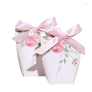 Presentförpackning 25/50 st Pink Rose Candy Box Kraft Paper Wedding Favor Chocolate Upcale Boxex för födelsedag Baby Shower Party Pakcing Decor