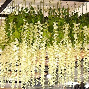 Decorative Flowers & Wreaths 12pcs Silk Wisteria White Artificial Vine Ivy Plant Fake Tree Garland Hanging Flower Wedding Decor El2435