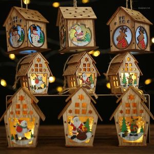 Natal led luz casa de madeira decorações da árvore de natal para casa feriado pendurado ornamentos presente brilhante festa decor1296d