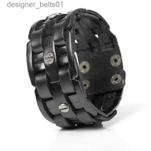 Charm Bracelets TYO New Fashion Hand-woven Bandage Charm Men's Bracelets Popular Simple Mosaic Wr Black Leather Bangles Jewelry.L231214