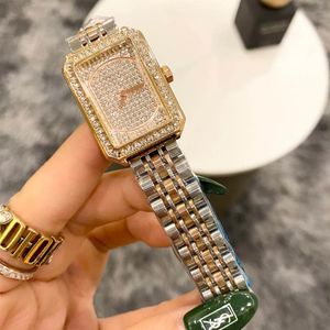 Brand Watch Women Girl Crystal Rectangle Style Metal Steel Band Quartz Good Quality Wrist Watches CH44296T