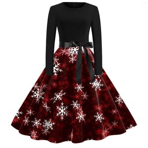 Casual Dresses Vintage Christmas Dress Women Round Neck Long Sleeve 2023 Autumn Winter Cocktail Prom Party Robe Vestido