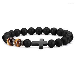 Charme pulseiras moda cruz frisada pulseira masculina multi-colorido tigre olho pedra novidades 2023 tendência para vender jóias acessórios