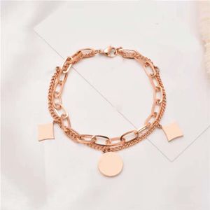 Fashion luxury Female Multi-layer Bracelet classic Designer design square four leaf clover 3 colors round two layer for women Cuff229k