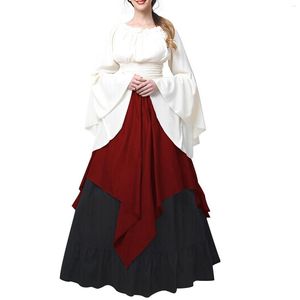 Casual Dresses Ladies Stitching Temperament Dress Floor-Lenth Long Sleeve Patchwork Medieval Gothic Cosplay Suit