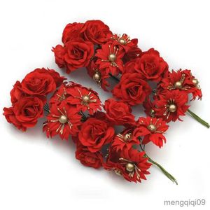 Juldekorationer Mini Red Little Christmas Flower Bouquet Artificial Silk Flowers For Wedding Decoration DIY Wreath R230928