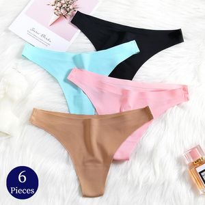 Women's Panties TrowBridge 6PCS/Set Silk Satin Seamless Thongs Sexy Underwear Woman Comfortable Lingerie Sports Simple G-Strings